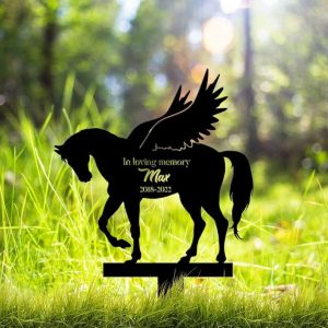 Personalized Horse With Wings Memorial Sign Yard Stakes Grave Marker Cemetery Decor Custom Metal Sign 1