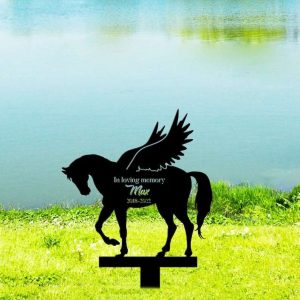 Personalized Horse With Wings Memorial Sign Yard Stakes Grave Marker Cemetery Decor Custom Metal Sign