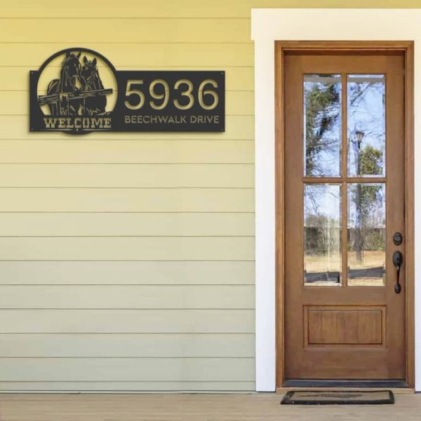 Personalized Horses Farmhouse Ranch Animal Couple Horse Welcome Address Sign House Number Plaque Custom Metal Sign