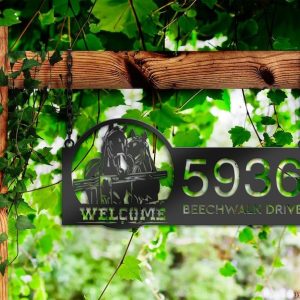 Personalized Horses Farmhouse Ranch Animal Couple Horse Welcome Address Sign House Number Plaque Custom Metal Sign