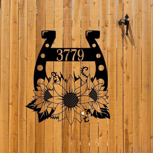 Personalized Horseshoe Sunflower Address Sign House Number Plaque Custom Metal Sign