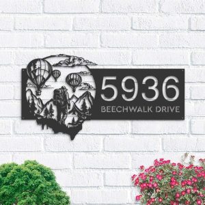 Personalized Hot Air Balloon Sky Adventure Travel Address Sign House Number Plaque Custom Metal Sign 1