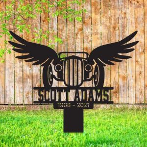 Personalized Hot Rod With Wings Memorial Sign Yard Stakes Grave Marker Cemetery Decor Custom Metal Sign 1