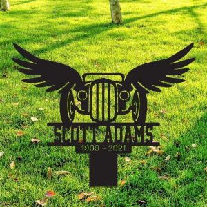 Personalized Hot Rod With Wings Memorial Sign Yard Stakes Grave Marker Cemetery Decor Custom Metal Sign