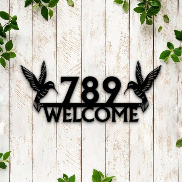 Personalized Hummingbird Address Sign Welcome House Number Plaque Custom Metal Sign