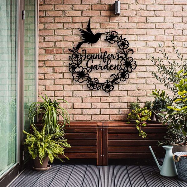 Personalized Hummingbird Flower Garden Decorative Custom Metal Sign Housewarming Gift