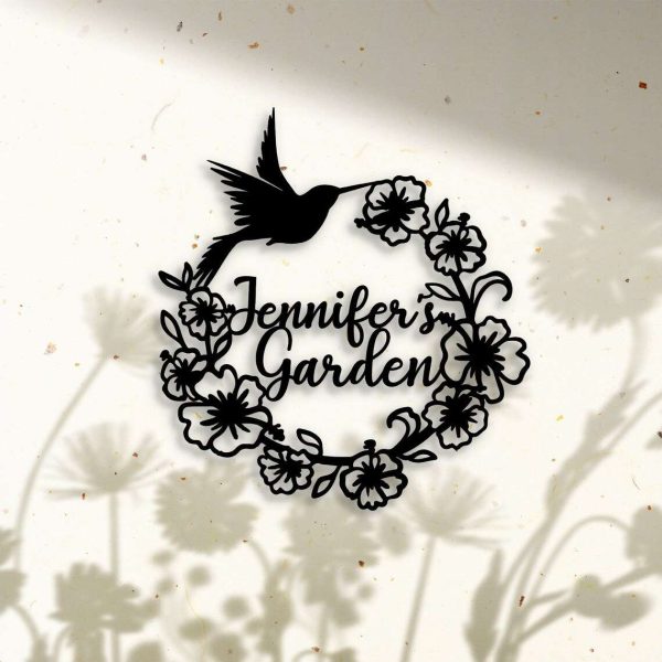 Personalized Hummingbird Flower Garden Decorative Custom Metal Sign Housewarming Gift