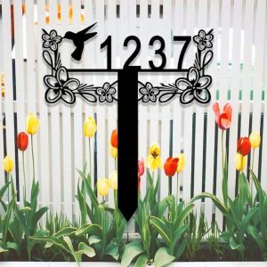 Personalized Hummingbird Flower Lawn Yard Address Sign House Number Plaque Custom Metal Sign 1