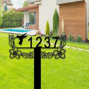 Personalized Hummingbird Flower Lawn Yard Address Sign House Number Plaque Custom Metal Sign 2