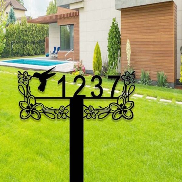 Personalized Hummingbird Flower Lawn Yard Address Sign House Number Plaque Custom Metal Sign