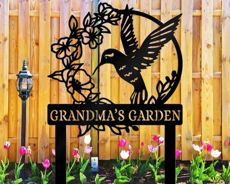 Personalized Hummingbird Flower Yard Stakes Garden Custom Metal Sign 2