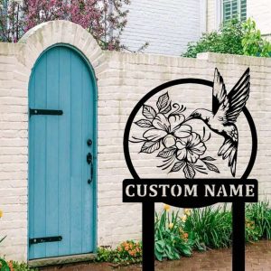 Personalized Hummingbird Flowers Garden Decorative Custom Metal Sign 1