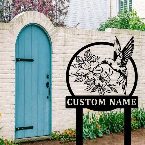 Personalized Hummingbird Flowers Garden Decorative Custom Metal Sign