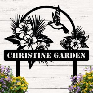 Personalized Hummingbird Hibicus Flower Garden Yard Stakes Decorative Custom Metal Sign 1