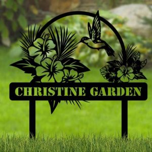 Personalized Hummingbird Hibicus Flower Garden Yard Stakes Decorative Custom Metal Sign