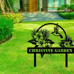 Personalized Hummingbird Hibicus Flower Garden Yard Stakes Decorative Custom Metal Sign 3