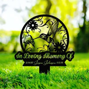 Personalized Hummingbird Memorial Sign In Loving Memory Yard Stakes Grave Marker Cemetery Decor Custom Metal Sign 1