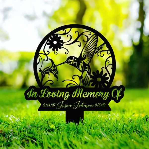 Personalized Hummingbird Memorial Sign In Loving Memory Yard Stakes Grave Marker Cemetery Decor Custom Metal Sign