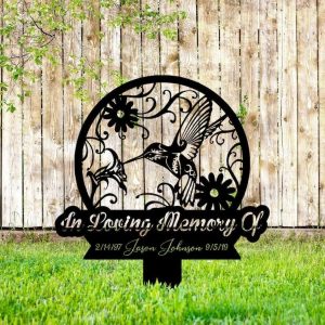 Personalized Hummingbird Memorial Sign In Loving Memory Yard Stakes Grave Marker Cemetery Decor Custom Metal Sign