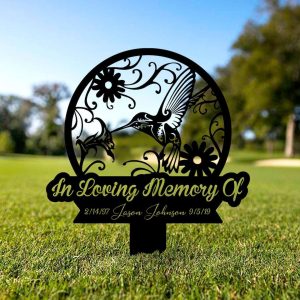 Personalized Hummingbird Memorial Sign In Loving Memory Yard Stakes Grave Marker Cemetery Decor Custom Metal Sign 3