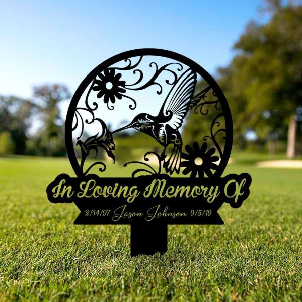 Personalized Hummingbird Memorial Sign In Loving Memory Yard Stakes Grave Marker Cemetery Decor Custom Metal Sign