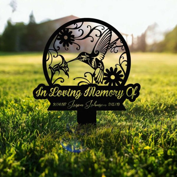 Personalized Hummingbird Memorial Sign In Loving Memory Yard Stakes Grave Marker Cemetery Decor Custom Metal Sign