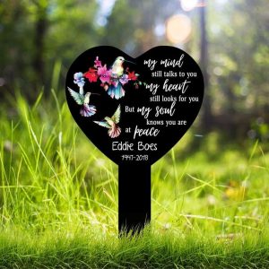 Personalized Hummingbird Memorial Sign Yard Stakes My Mind Still Talks to You Grave Marker Cemetery Decor Custom Metal Sign 1