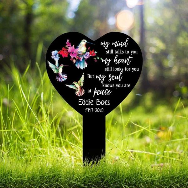 Personalized Hummingbird Memorial Sign Yard Stakes My Mind Still Talks to You Grave Marker Cemetery Decor Custom Metal Sign