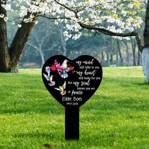 Personalized Hummingbird Memorial Sign Yard Stakes My Mind Still Talks to You Grave Marker Cemetery Decor Custom Metal Sign