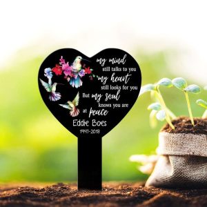 Personalized Hummingbird Memorial Sign Yard Stakes My Mind Still Talks to You Grave Marker Cemetery Decor Custom Metal Sign 3