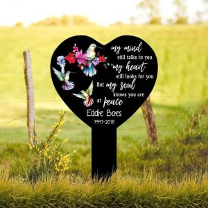 Personalized Hummingbird Memorial Sign Yard Stakes My Mind Still Talks to You Grave Marker Cemetery Decor Custom Metal Sign