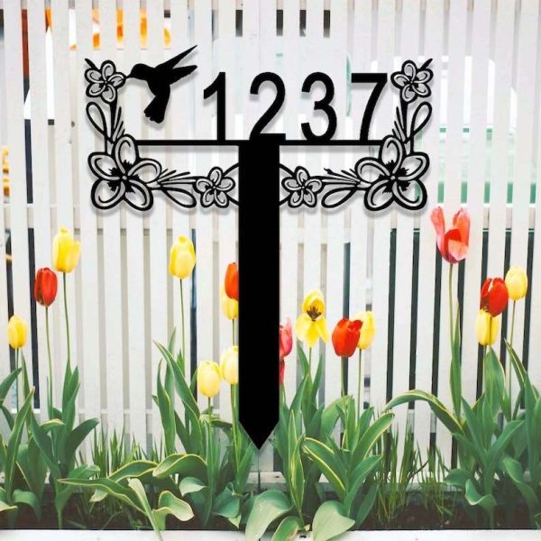 Personalized Hummingbird Tropical Flower Garden Address Sign House Number Plaque Custom Metal Sign