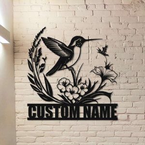 Personalized Hummingbird and Flower Garden Decorative Custom Metal Sign 1 1