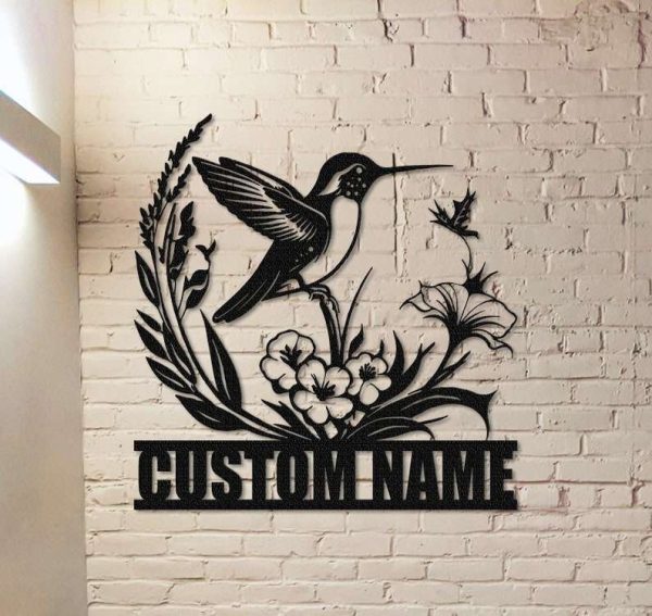 Personalized Hummingbird and Flower Garden Decorative Custom Metal Sign