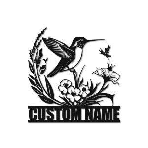 Personalized Hummingbird and Flower Garden Decorative Custom Metal Sign