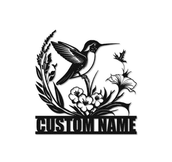 Personalized Hummingbird and Flower Garden Decorative Custom Metal Sign