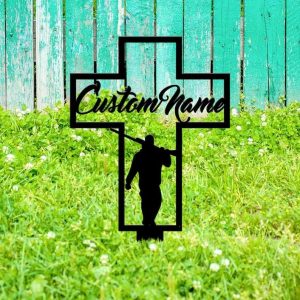 Personalized Hunter Memorial Sign Yard Stakes Hunter with Gun Grave Marker Cemetery Decor Custom Metal Sign