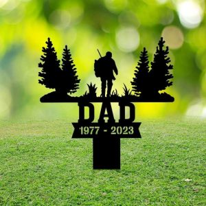 Personalized Hunting Dad Memorial Sign Yard Stakes Grave Marker Cemetery Decor Custom Metal Sign 1