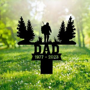 Personalized Hunting Dad Memorial Sign Yard Stakes Grave Marker Cemetery Decor Custom Metal Sign 2