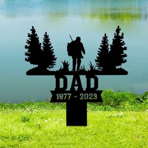 Personalized Hunting Dad Memorial Sign Yard Stakes Grave Marker Cemetery Decor Custom Metal Sign 3