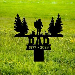 Personalized Hunting Dad Memorial Sign Yard Stakes Grave Marker Cemetery Decor Custom Metal Sign 4