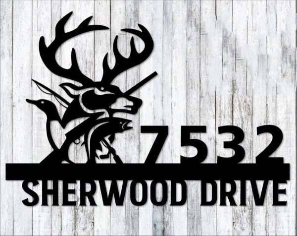 Personalized Hunting & Fishing Address Sign House Number Plaque Custom Metal Sign