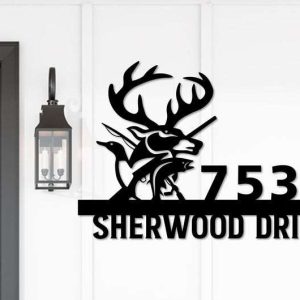 Personalized Hunting & Fishing Address Sign House Number Plaque Custom Metal Sign