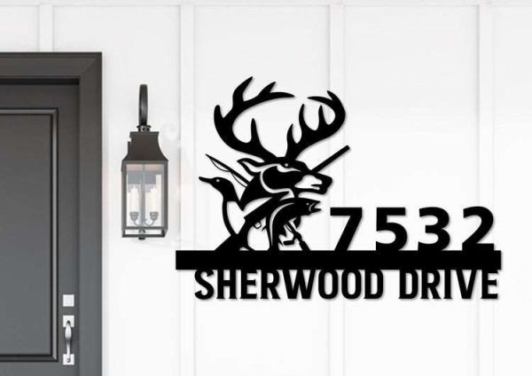 Personalized Hunting & Fishing Address Sign House Number Plaque Custom Metal Sign