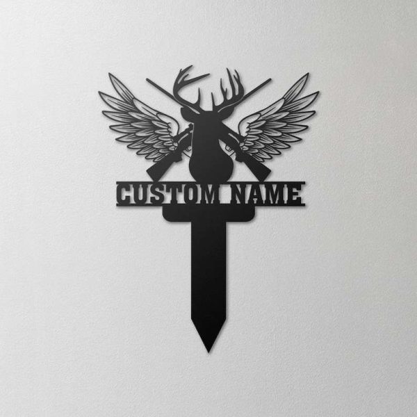 Personalized Hunting Memorial Sign Yard Stakes Deer Hunter Grave Marker Cemetery Decor Custom Metal Sign