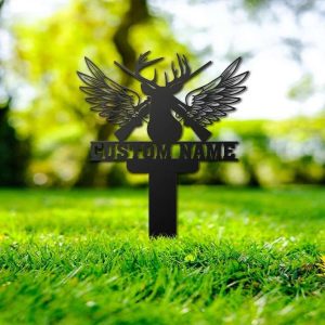 Personalized Hunting Memorial Sign Yard Stakes Deer Hunter Grave Marker Cemetery Decor Custom Metal Sign 3