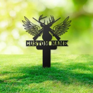 Personalized Hunting Memorial Sign Yard Stakes Deer Hunter Grave Marker Cemetery Decor Custom Metal Sign 4