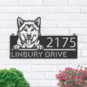 Personalized Husky Dog Cute Puppy Address Sign House Number Plaque Custom Metal Sign 1