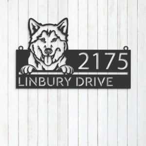 Personalized Husky Dog Cute Puppy Address Sign House Number Plaque Custom Metal Sign 3