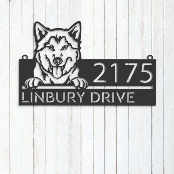 Personalized Husky Dog Cute Puppy Address Sign House Number Plaque Custom Metal Sign